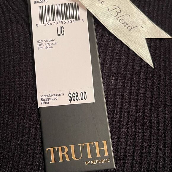 TRUTH V Neckline Rib knit sweater. Size: Large Color: Black - Picture 4 of 5